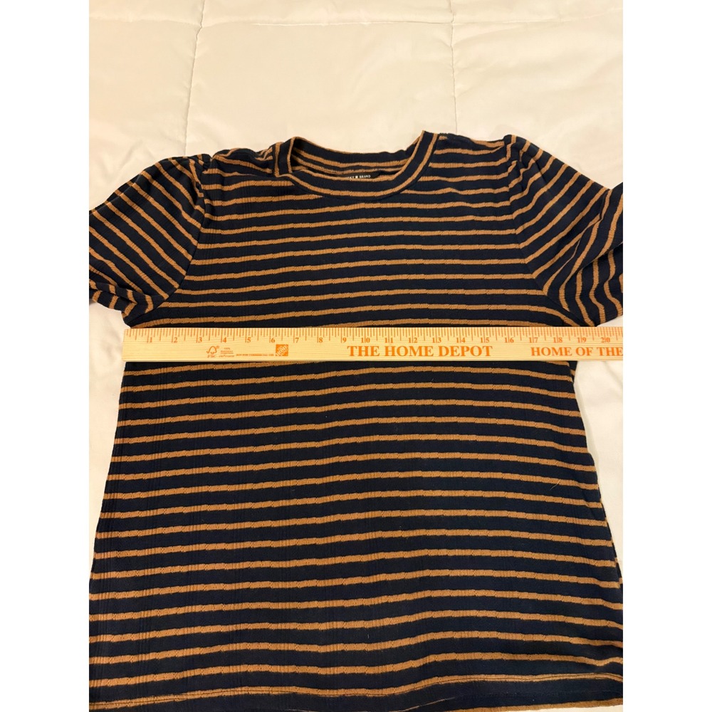 Lucky Brand Women Navy Brown Striped Puff Sleeve Ribbed Knit Top 7WD61577 Large - Picture 5 of 7
